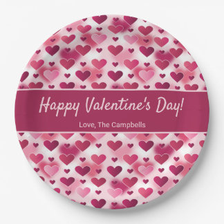 Pink Hearts With Custom Text Valentine's Day Paper Plates