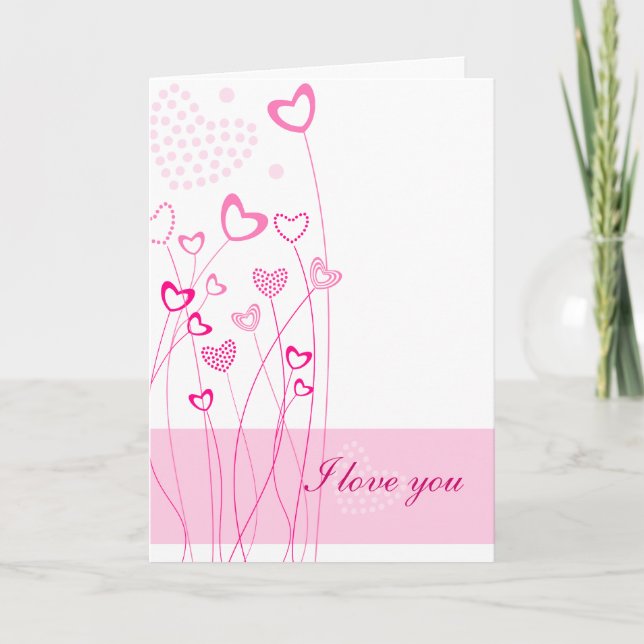 Pink Hearts with flowers Greeting Card (Front)