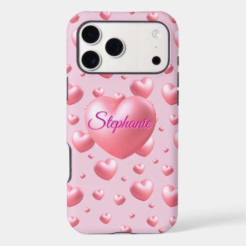 Pink Hearts With Name iPhone 17 Pro Max Case