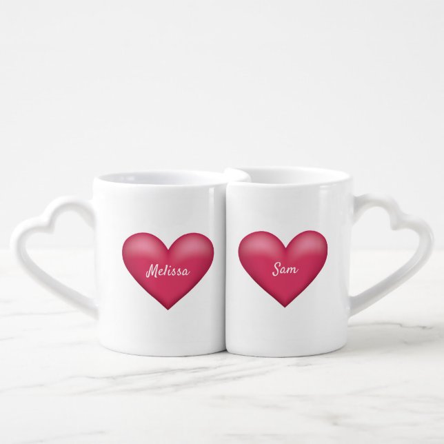 Pink Hearts With Personalizable Names Coffee Mug Set (Front Nesting)