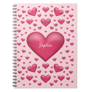 Pink Hearts With Personalizable Text Notebook