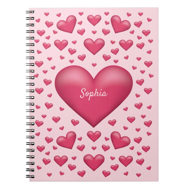 Pink Hearts With Personalizable Text Notebook (Front)