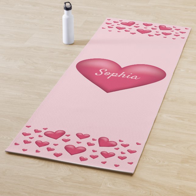 Pink Hearts With Personalizable Text Yoga Mat (In Situ)