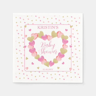 Pink Hearts Wreath A Little Sweetheart Baby Shower Napkins