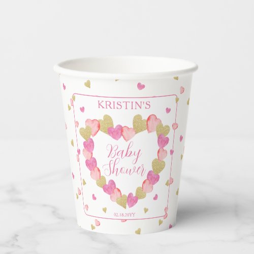 Pink Hearts Wreath A Little Sweetheart Baby Shower Paper Cups