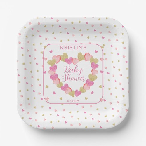 Pink Hearts Wreath A Little Sweetheart Baby Shower Paper Plates
