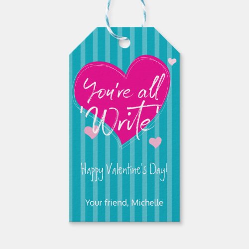 Pink Hearts Youre all write Classroom valentine Gift Tags
