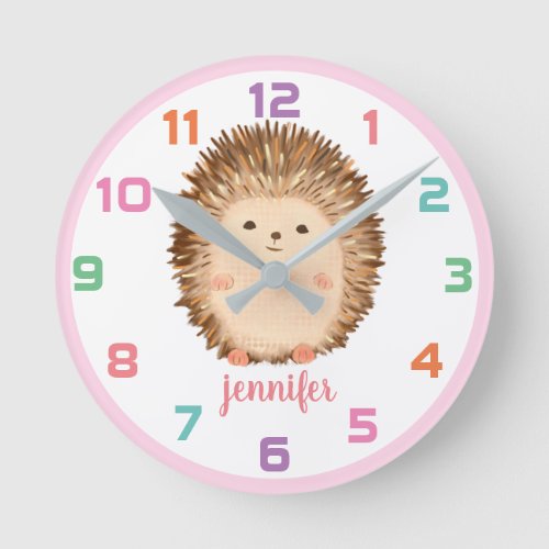 Pink Hedgehog Colorful Kids Wall Clock