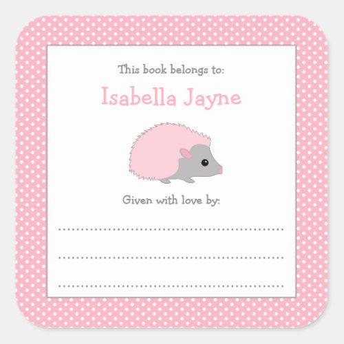 Pink Hedgehog girl baby shower bookplate