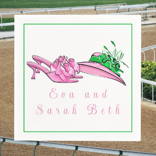 Pink Heels Hat Green Feathers Personalized Derby Napkins