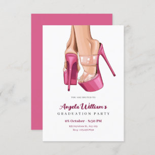 Pink heels sweet Graduation party Invitation