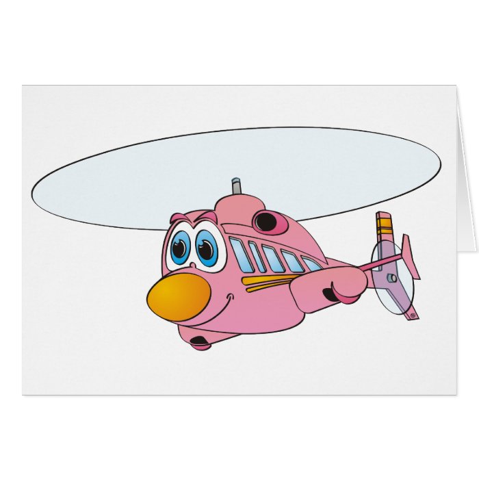 Pink Helicopter Cartoon Greeting Card