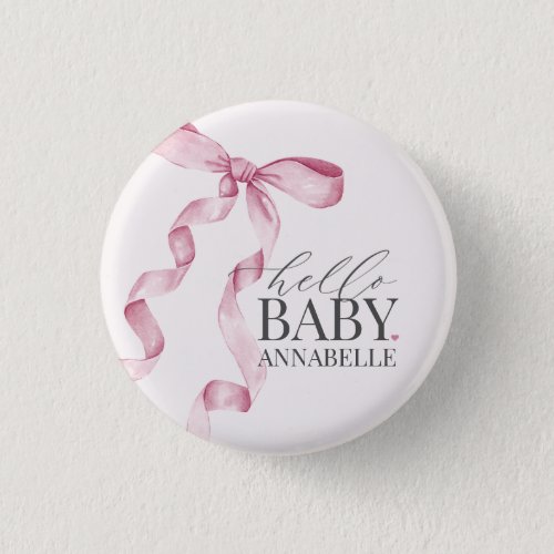 Pink Hello Baby Bow Girl Baby Shower Favors Button
