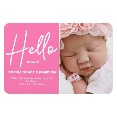 PINK Hello Baby Girl Photo Birth announcement Magnet