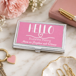 PINK Hello Girl Mom Heart Calling Card Business Card Case