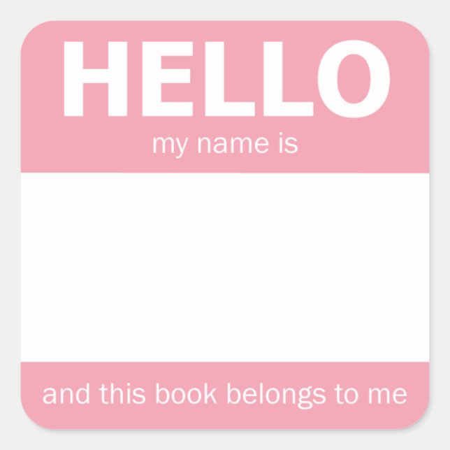 Pink "Hello" Name Badge Bookplate (Front)