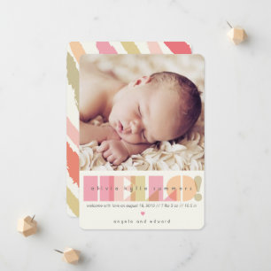 Pink HELLO Typography Baby Girl Birth Design Birth Announcement