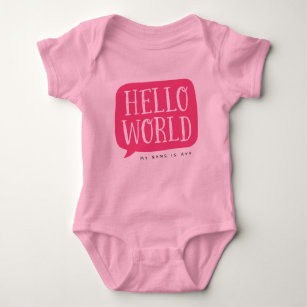 Pink Hello World Personalized Name Baby Bodysuit