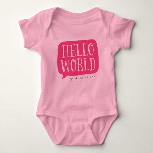 Pink Hello World Personalized Name Baby Bodysuit
