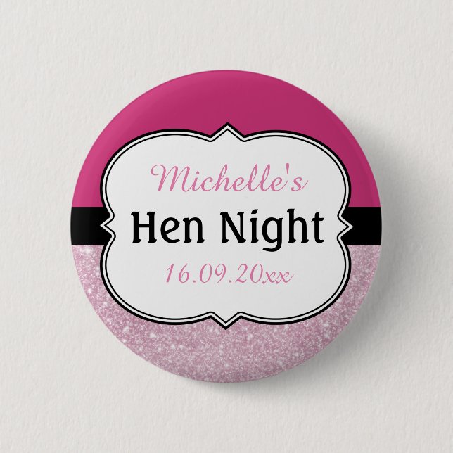 Pink Hen Night Personalized Pinback Button (Front)