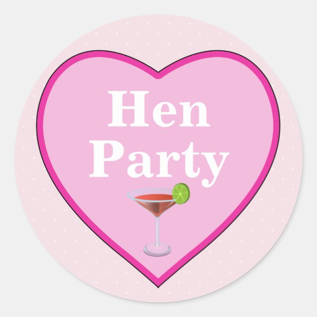 Pink Hen Party Classic Round Sticker (Front)