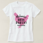 Pink hen party shirts with vintage chicken logo<br><div class="desc">Pink hen party shirts with vintage chicken logo. Personalized pink hen party night t shirts for bride to be and bridesmaids. Funny women's tees with name and date. Vintage typography template for bachelorette party / girls night out / girls weekend / bridal shower / wedding gag party. Make your own...</div>