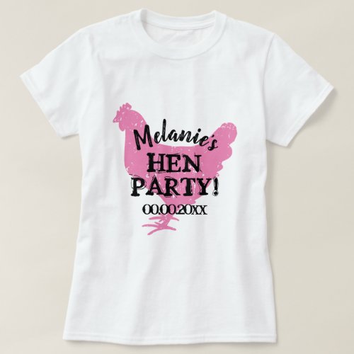 Pink hen party shirts with vintage chicken logo