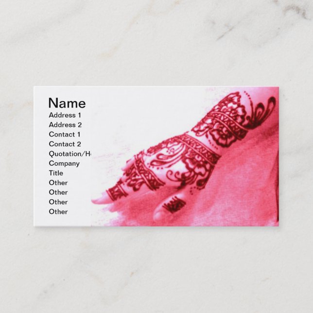 Pink Henna Hand Business Card (Front)