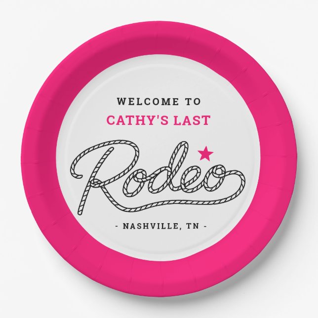 Pink Her Last Rodeo Bachelorette Party Paper Plates (Front)