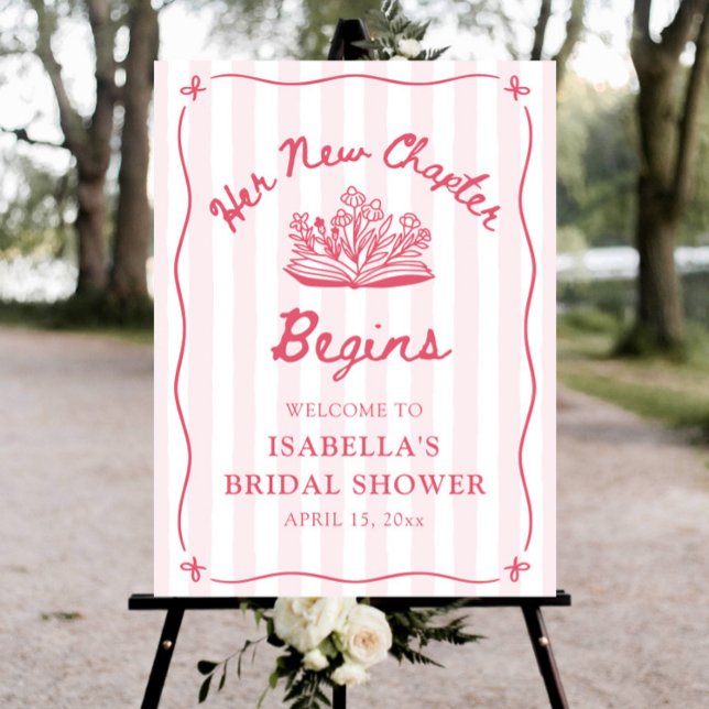 Pink Her New Chapter Bridal Shower Welcome Sign (Pink Her New Chapter Bridal Shower Welcome Sign)