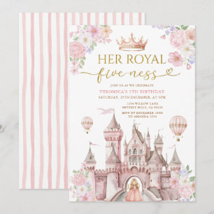 Pink Her Royal five-ness birthday Castle Crown Invitation