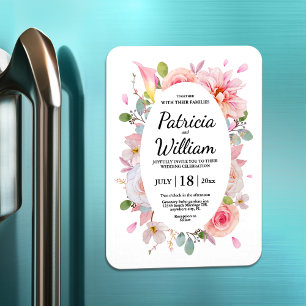 Pink Herbs Blossom Flowers Save The Date Wedding Magnet