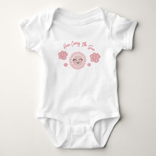 Pink Here Comes The Sun Girl Baby  Bodysuit (Front)