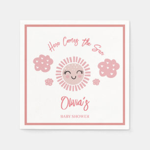Pink Here Comes The Sun Sunshine Girl Baby Shower Napkins