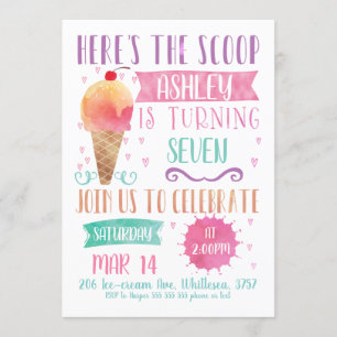 Pink Heres The Scoop Ice-Cream Birthday Invitation