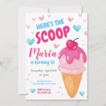 Pink Here's the scoop Kids Birthday Invitation