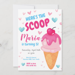 Pink Here's the scoop Kids Birthday Invitation