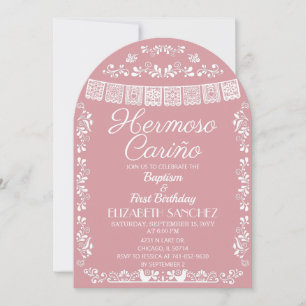 Pink Hermoso Cariño Baptism & First Birthday Invitation