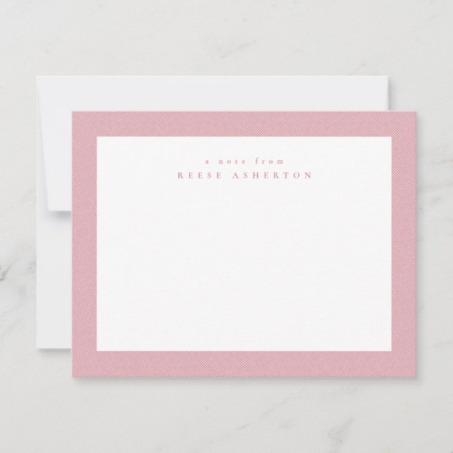 Pink herringbone tweed cute simple personal note card (Front)