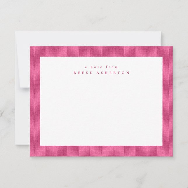 Pink herringbone tweed frame simple personal note card (Front)