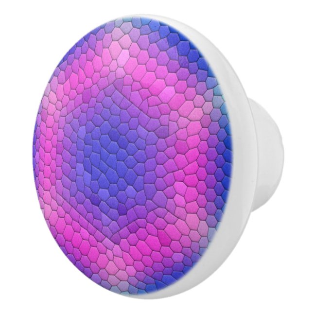 Pink Hexagon Mosaic on Blue Gradient Ceramic Knob (Right)