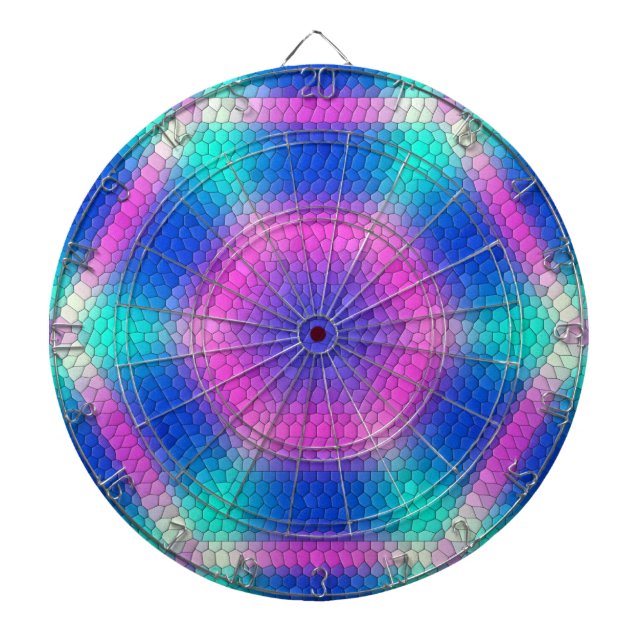 Pink Hexagon Mosaic on Blue Gradient Dart Board (Front)
