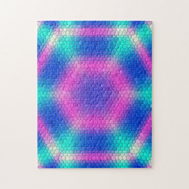 Pink Hexagon Mosaic on Blue Gradient Jigsaw Puzzle (Vertical)