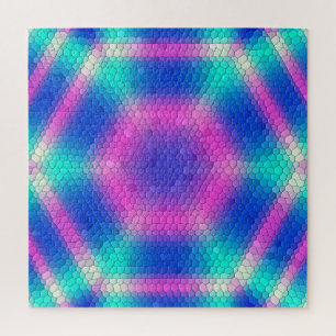 Pink Hexagon Mosaic on Blue Gradient Jigsaw Puzzle