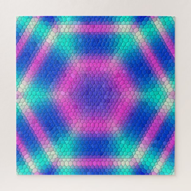 Pink Hexagon Mosaic on Blue Gradient Jigsaw Puzzle (Vertical)