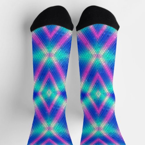 Pink Hexagon Mosaic on Blue Gradient Socks