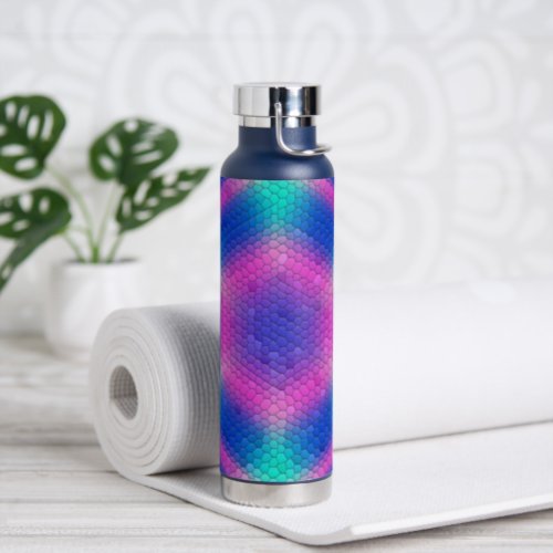 Pink Hexagon Mosaic on Blue Gradient Water Bottle