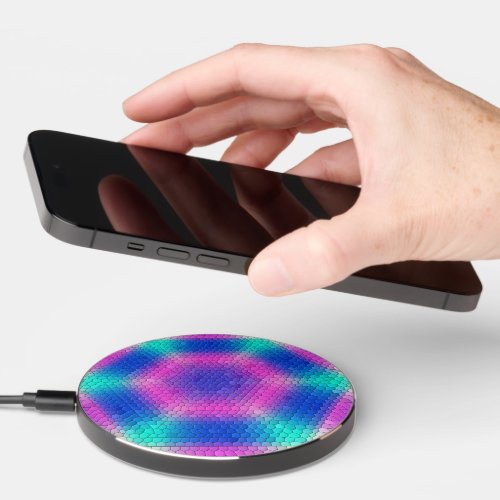 Pink Hexagon Mosaic on Blue Gradient Wireless Charger