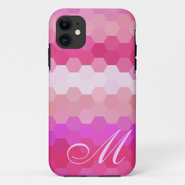 Pink Hexagon Pattern and Monogram Case-Mate iPhone Case (Back)