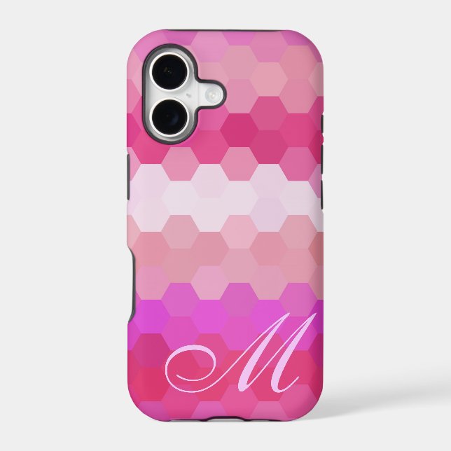 Pink Hexagon Pattern and Monogram Iphone Case (Back)